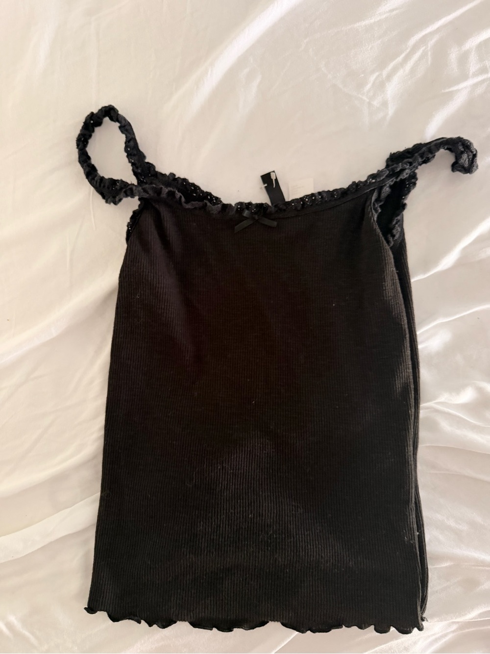 H&M Black Ribbed Lace-Trim Cami Slip